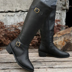Chunky Heel Square Buckle Side Zipper Boots