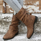 Retro Round-toe Flat Mid-calf Boots