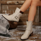 Elegant Leather Chunky Heel Dress Boots