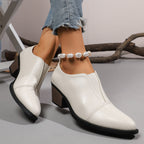 British Style Pointed Toe Chunky Heel Chelsea Leather Shoes