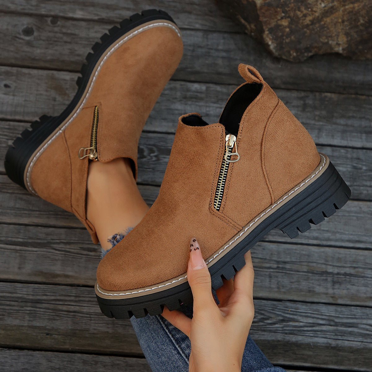 Women'S Retro Solid Color Ankle Boots