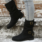 Retro Round-toe Flat Mid-calf Boots