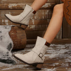 Elegant Leather Chunky Heel Dress Boots