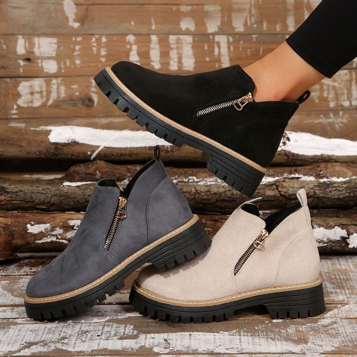 Women'S Retro Solid Color Ankle Boots
