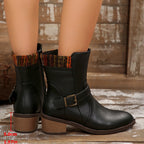 Elegant Leather Chunky Heel Dress Boots