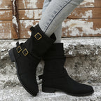 Retro Round-toe Flat Mid-calf Boots