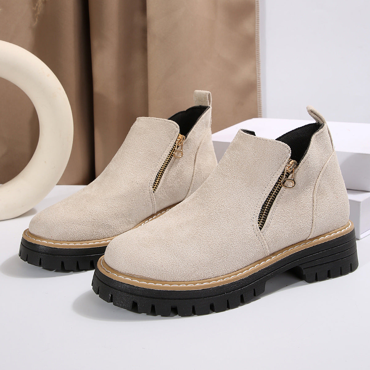 Women'S Retro Solid Color Ankle Boots