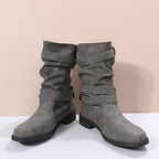 Retro Round-toe Flat Mid-calf Boots