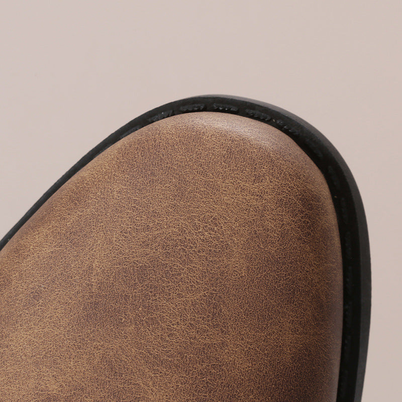 Retro Round-toe Flat Mid-calf Boots