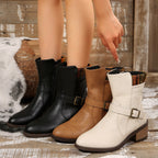 Elegant Leather Chunky Heel Dress Boots