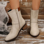 Elegant Leather Chunky Heel Dress Boots