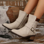 Elegant Leather Chunky Heel Dress Boots