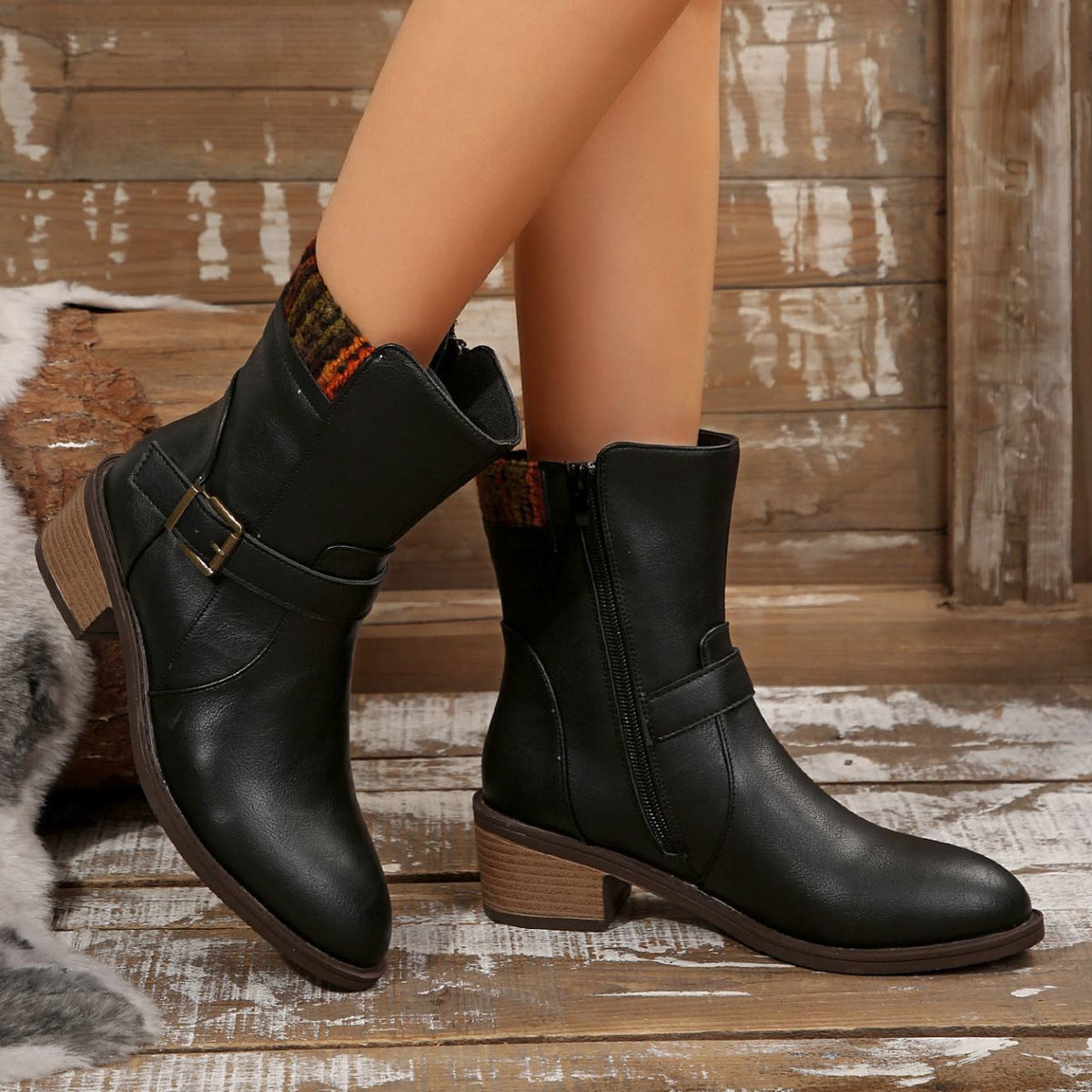Elegant Leather Chunky Heel Dress Boots