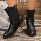 Elegant Leather Chunky Heel Dress Boots