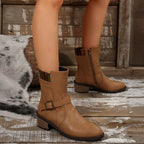 Elegant Leather Chunky Heel Dress Boots