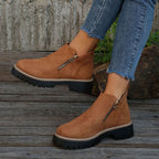 Women'S Retro Solid Color Ankle Boots