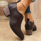 British Style Pointed Toe Chunky Heel Chelsea Leather Shoes
