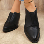 British Style Pointed Toe Chunky Heel Chelsea Leather Shoes