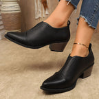 British Style Pointed Toe Chunky Heel Chelsea Leather Shoes